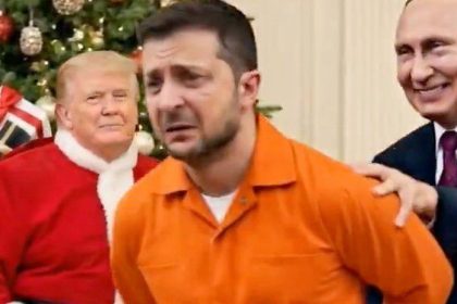 Santa Putin a Santa Trump v AI videu udelili Zelenskemu vazenie