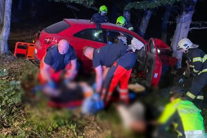 FOTO Pat osob skoncilo v nemocnici Mlada vodicka narazila do stromu pri vysokej rychlosti